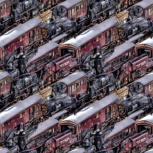 Vintage Train Junkyard Fabric - ineedfabric.com