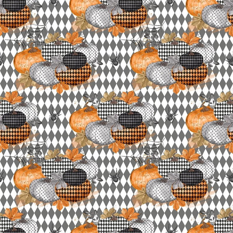 Vintage Trick or Treat Pumpkins Checkered Fabric - ineedfabric.com