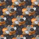 Vintage Trick or Treat Pumpkins Fabric - Black - ineedfabric.com