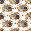 Vintage Trick or Treat Pumpkins Fabric - White - ineedfabric.com