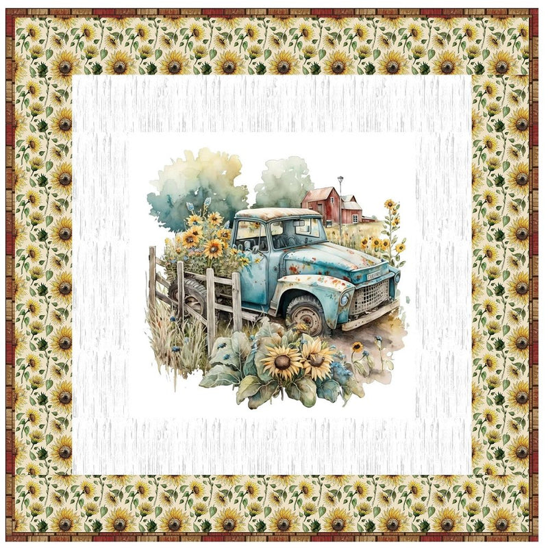 Vintage Truck and Sunflowers with Barn Wall Hanging 42" x 42" - ineedfabric.com