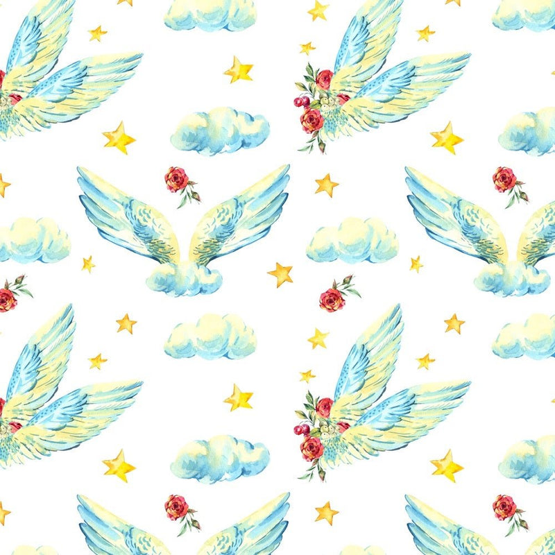 Vintage Watercolor Angel Wings Fabric - ineedfabric.com