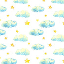 Vintage Watercolor Stars & Clouds Fabric - White - ineedfabric.com