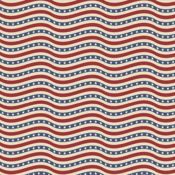 Vintage Wavy Stars & Stripes Fabric - Multi - ineedfabric.com