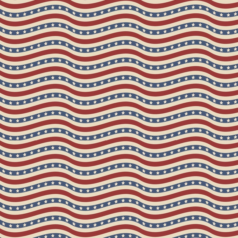Vintage Wavy Stars & Stripes Fabric - Multi - ineedfabric.com