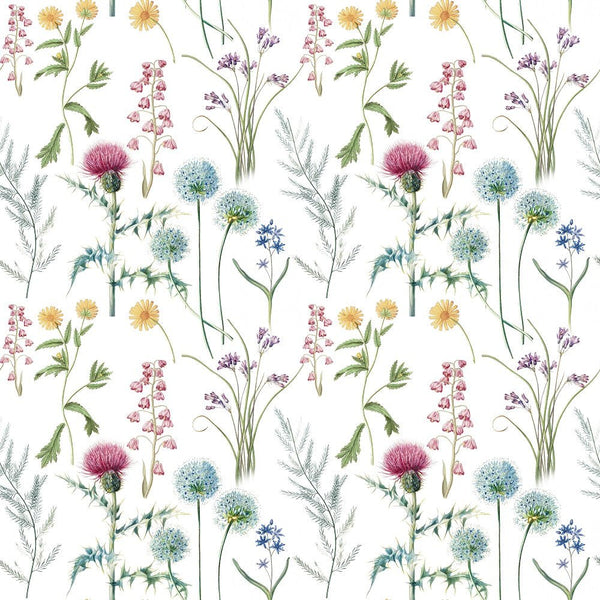 Vintage Wildflowers 1 Fabric - White - ineedfabric.com