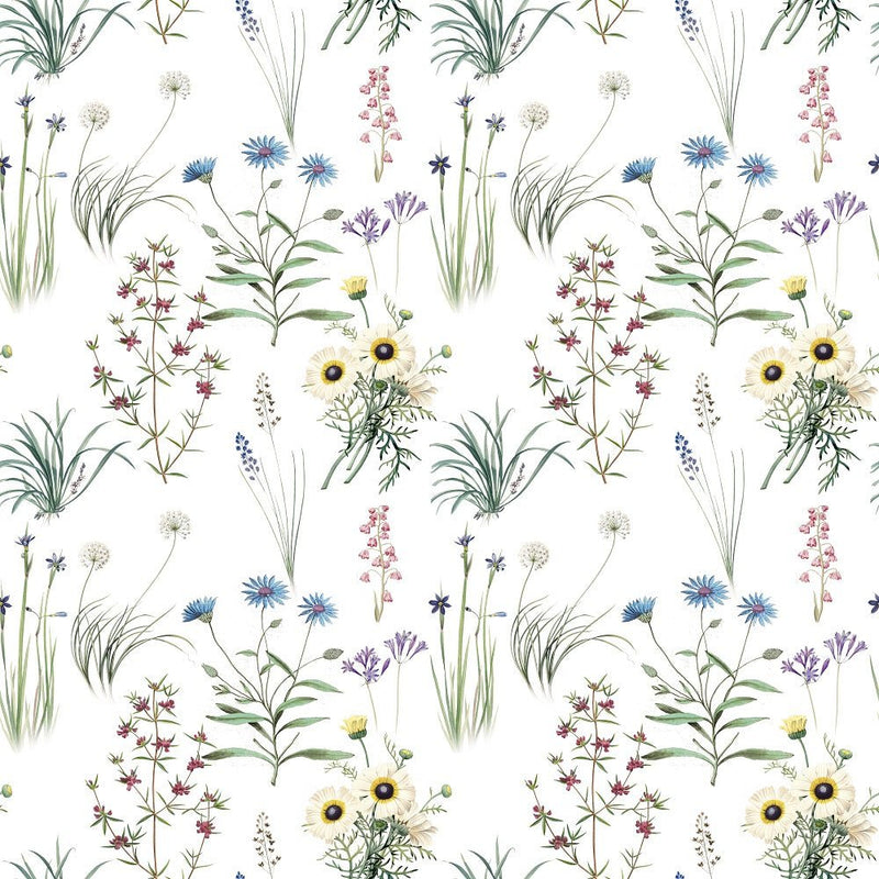 Vintage Wildflowers 2 Fabric - White - ineedfabric.com