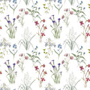 Vintage Wildflowers 4 Fabric - White - ineedfabric.com