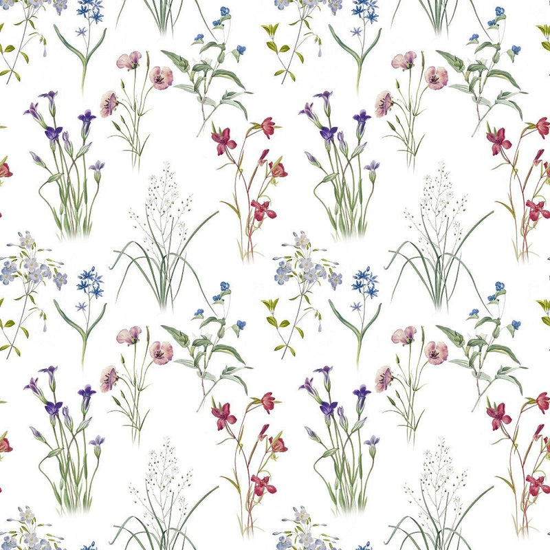 Vintage Wildflowers 4 Fabric - White - ineedfabric.com