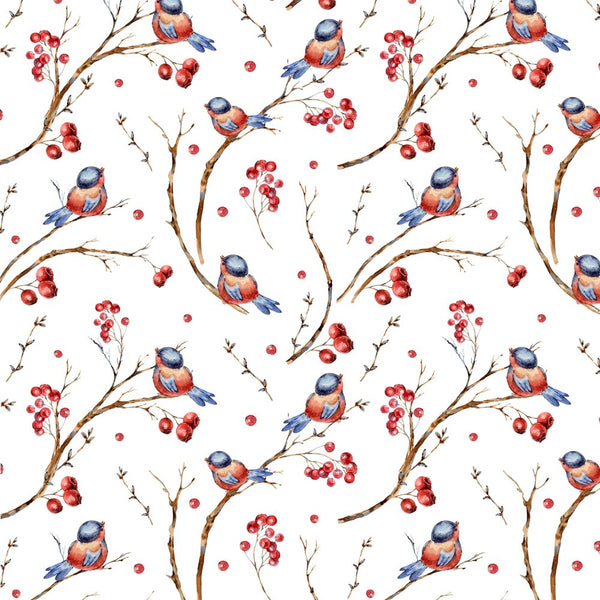 Vintage Winter Branches & Birds Fabric - ineedfabric.com