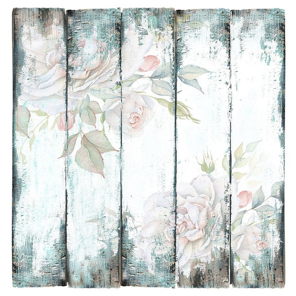 Vintage Wood With Rose Bouquets Fabric Panel - Gray - ineedfabric.com
