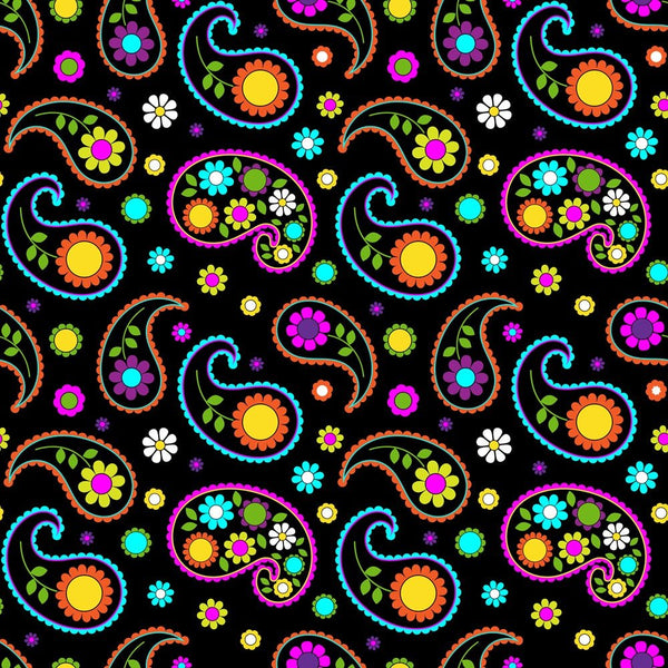Vivid Flowers & Paisleys Pattern 1 Fabric - ineedfabric.com