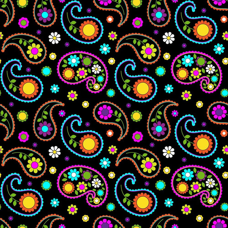 Vivid Flowers & Paisleys Pattern 1 Fabric - ineedfabric.com