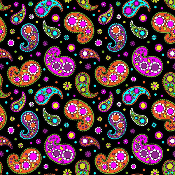 Vivid Flowers & Paisleys Pattern 2 Fabric - ineedfabric.com