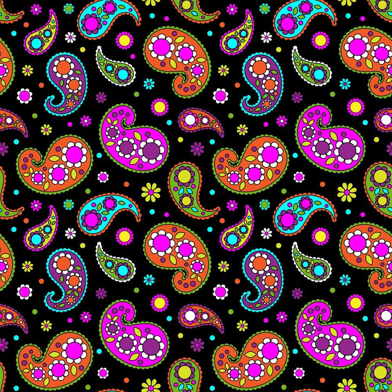 Vivid Flowers & Paisleys Pattern 2 Fabric - ineedfabric.com