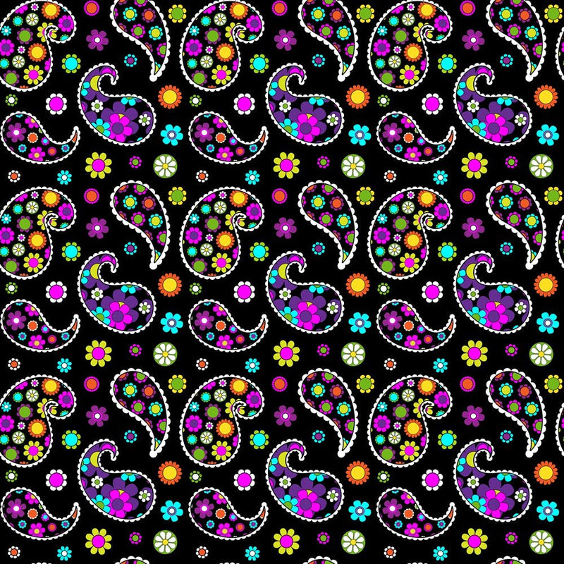 Vivid Flowers & Paisleys Pattern 3 Fabric - ineedfabric.com