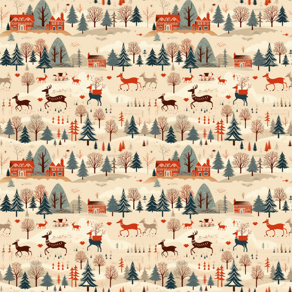 Warm Vintage Christmas Forest Fabric - ineedfabric.com