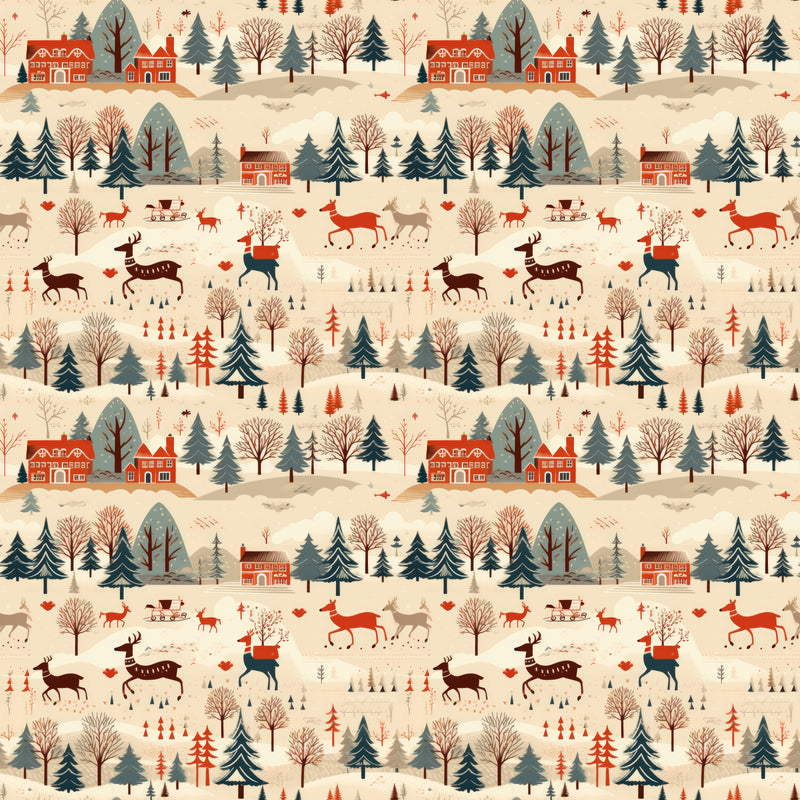 Warm Vintage Christmas Forest Fabric - ineedfabric.com