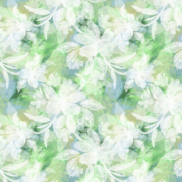 Watercolor Abstract Floral Fabric - Green - ineedfabric.com