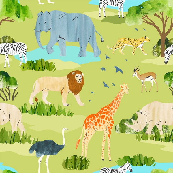 Watercolor African Safari Animals Fabric - ineedfabric.com