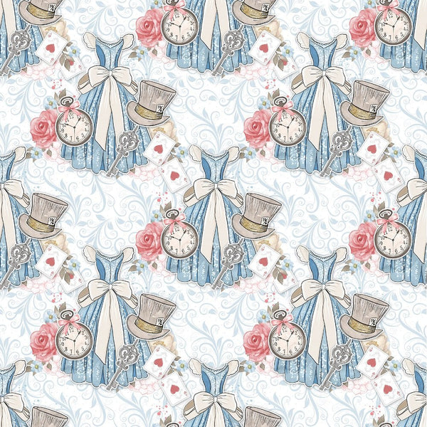 Watercolor Alice in Wonderland Pattern 6 Fabric - ineedfabric.com