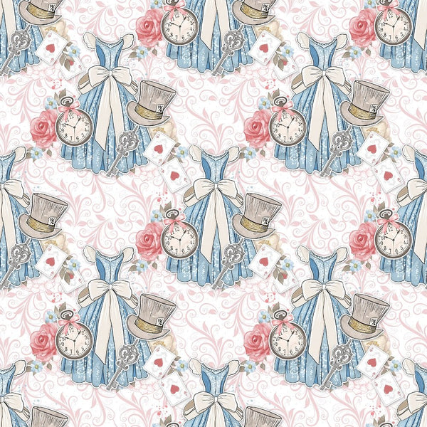Watercolor Alice in Wonderland Pattern 7 Fabric - ineedfabric.com