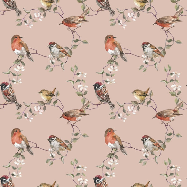 Watercolor Allover Birds Fabric - Brown - ineedfabric.com