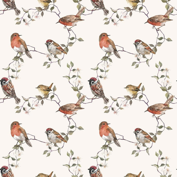 Watercolor Allover Birds Fabric - Tan - ineedfabric.com