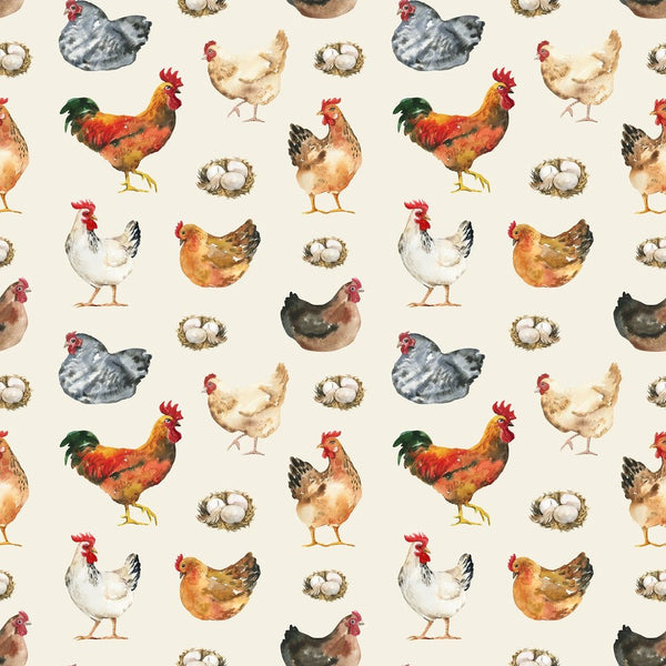 Watercolor Allover Chicken Farm Fabric - Tan - ineedfabric.com