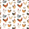 Watercolor Allover Chicken Farm Fabric - White - ineedfabric.com