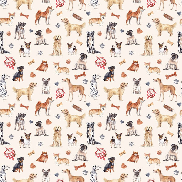 Watercolor Allover Dogs Fabric - Tan - ineedfabric.com