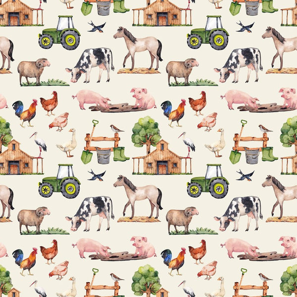 Watercolor Allover Farm Animals Fabric - Tan - ineedfabric.com