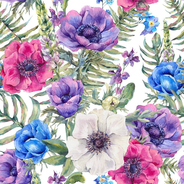 Watercolor Anemones Flowers Fabric - Multi - ineedfabric.com
