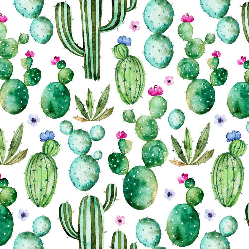 Watercolor Assorted Cacti Fabric - White - ineedfabric.com