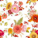 Watercolor Autumn Flowers Fabric - White - ineedfabric.com