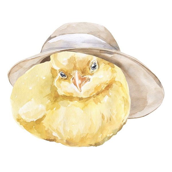 Watercolor Baby Chicken in Hat Fabric Panel - ineedfabric.com