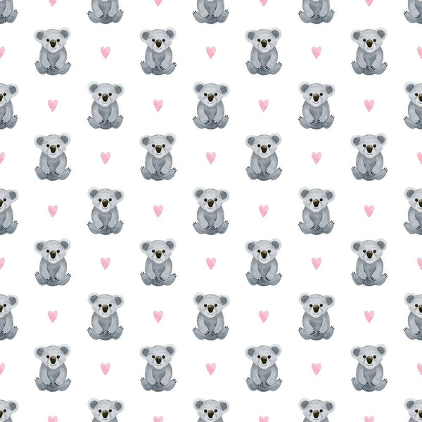 Watercolor Baby Koala & Hearts Fabric - ineedfabric.com