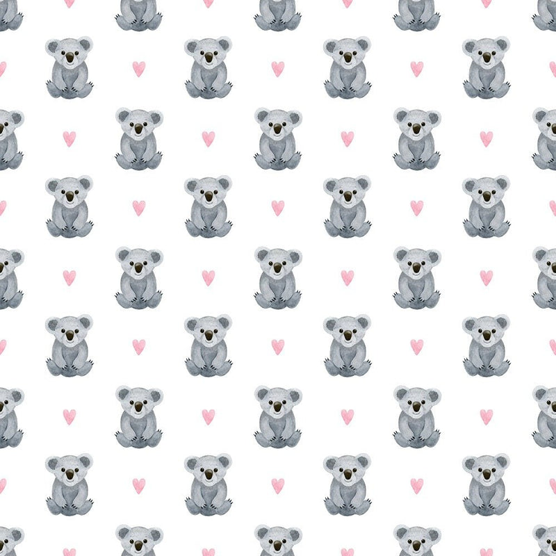 Watercolor Baby Koala & Hearts Fabric - ineedfabric.com