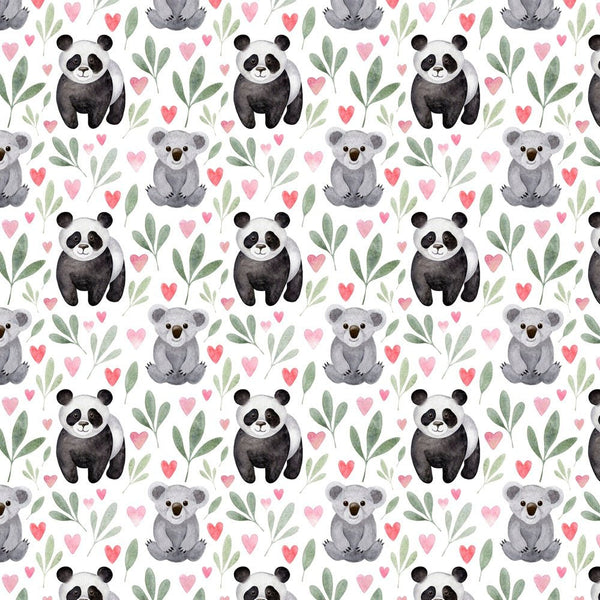 Watercolor Baby Panda & Koala Fabric - ineedfabric.com