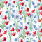 Watercolor Bellflowers, Cornflowers and Poppies Floral Fabric - ineedfabric.com
