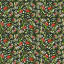 Watercolor Berries and Spruce Fabric - Black - ineedfabric.com
