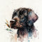 Watercolor Black Labrador Portrait Fabric Panel - ineedfabric.com