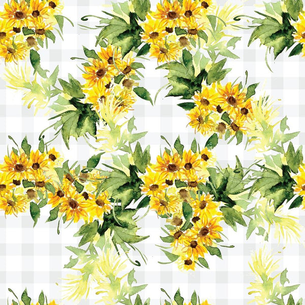 Watercolor Blooming Sunflowers On Checkered Fabric - ineedfabric.com