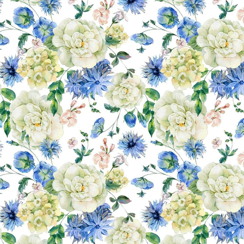 Watercolor Blooming Wildflowers Fabric - Blue - ineedfabric.com