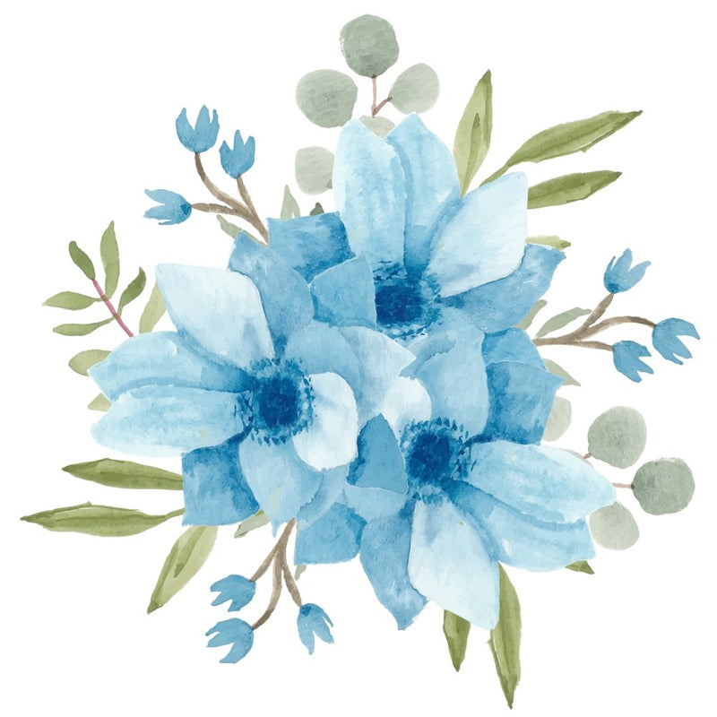 Watercolor Blue Floral Bouquet Fabric Panel - ineedfabric.com