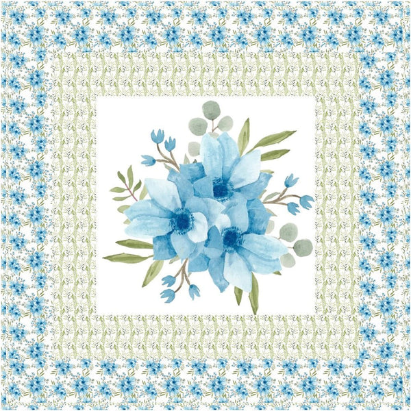 Watercolor Blue Floral Bouquet Wall Hanging/Lap Quilt Kit - 42" x 42" - ineedfabric.com