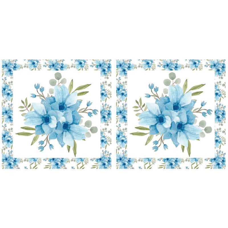 Watercolor Blue Floral Pillow Panel - ineedfabric.com