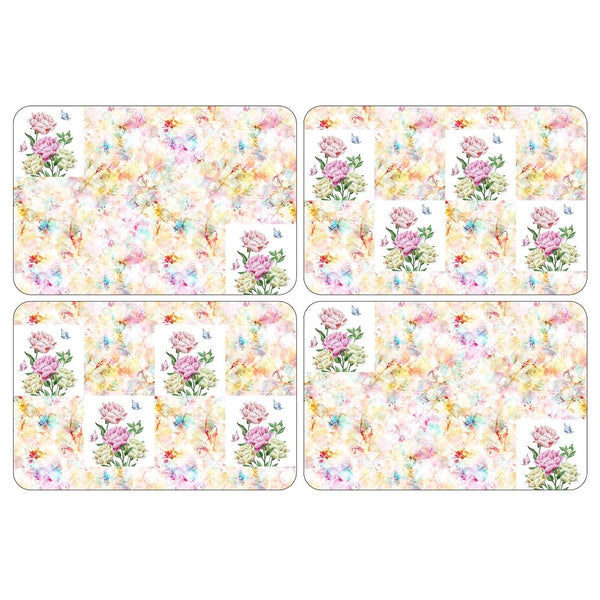 Watercolor Branches & Peonies Placemats Fabric Panel - ineedfabric.com