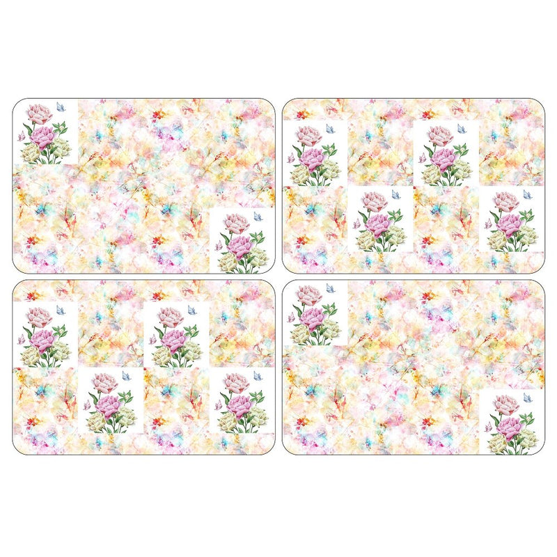 Watercolor Branches & Peonies Placemats Fabric Panel - ineedfabric.com