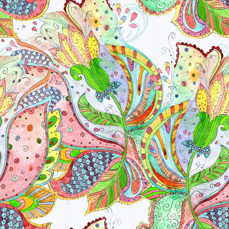 Watercolor Bright Flowers 2 Fabric - ineedfabric.com